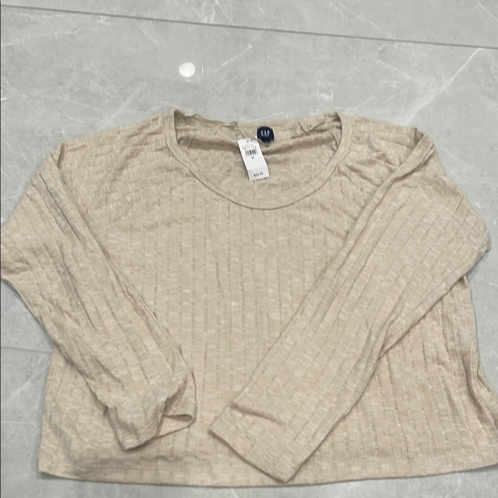 GAP Tan Ribbed Crop T-Shirt Blouse